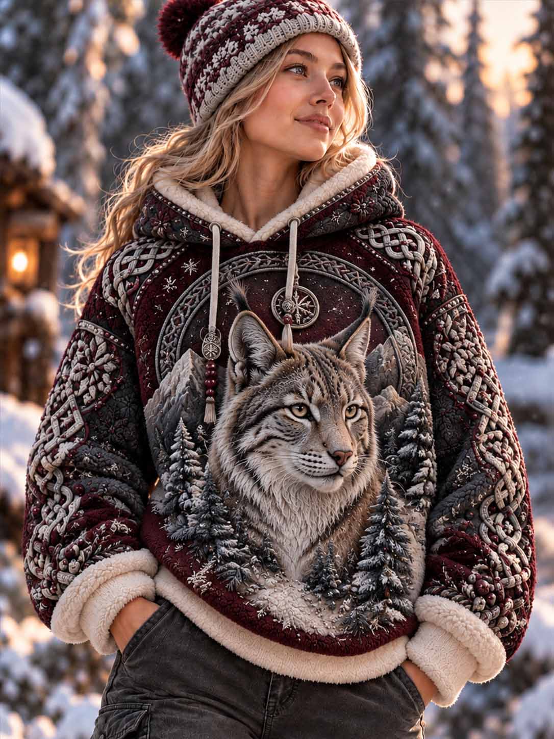 Kvinders Nordic Cat Mønster Print Hoodie Print