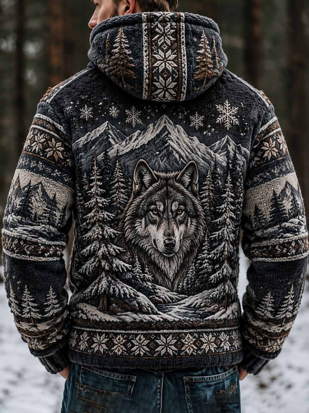 Mænds Nordic Wolf Print Hoodies