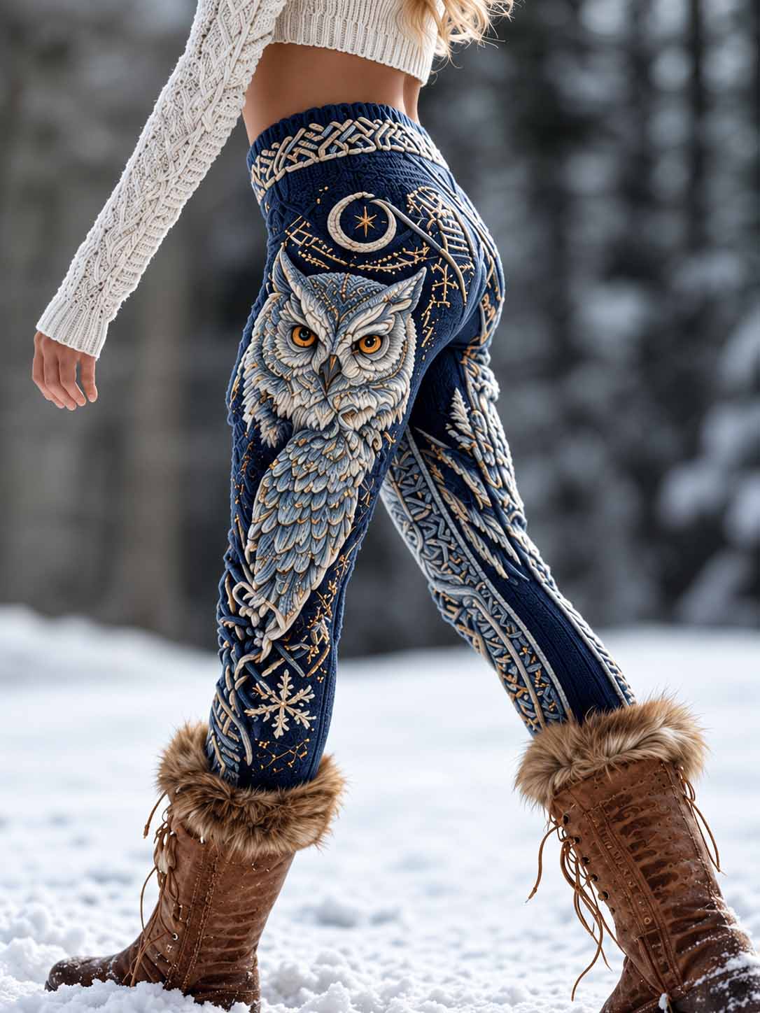 Kvinders nordiske ugle Print Leggings