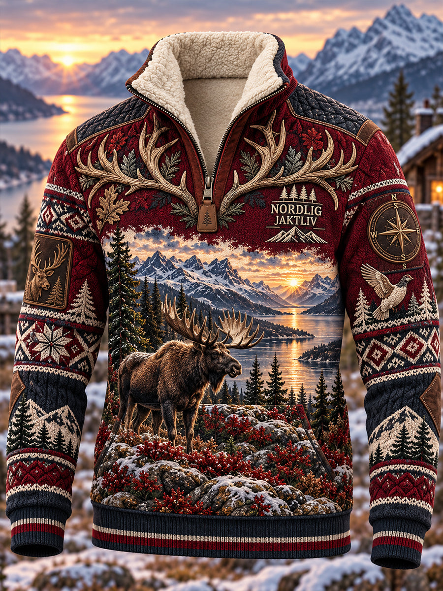 Herrens norske jaktsesongsfleeceforede halvglidelås-sweatshirt
