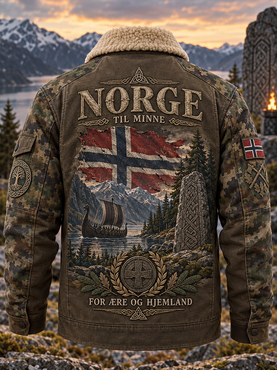 Herrejakke med vikingveteranmotiv og fleecemunning