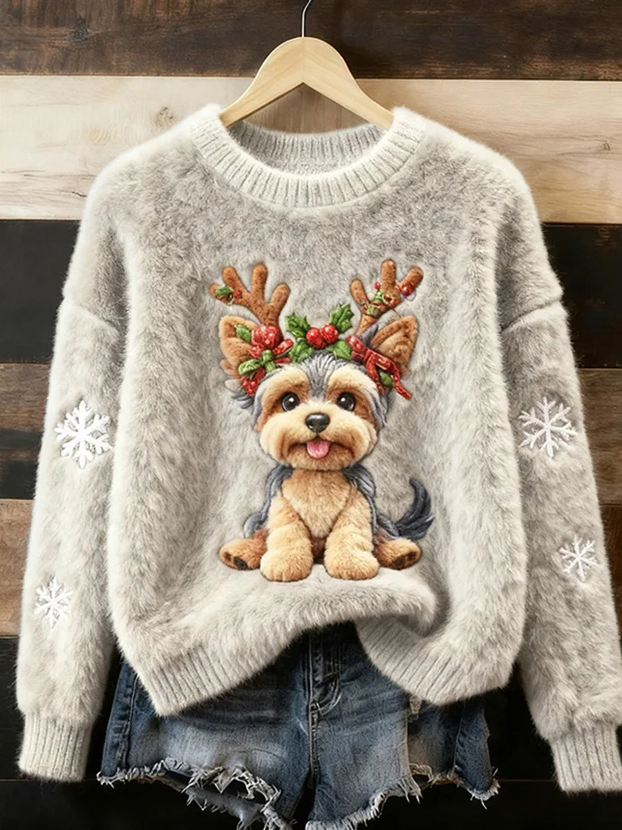 Kvinders retro juledyr kunstprint afslappet flanellbluse
