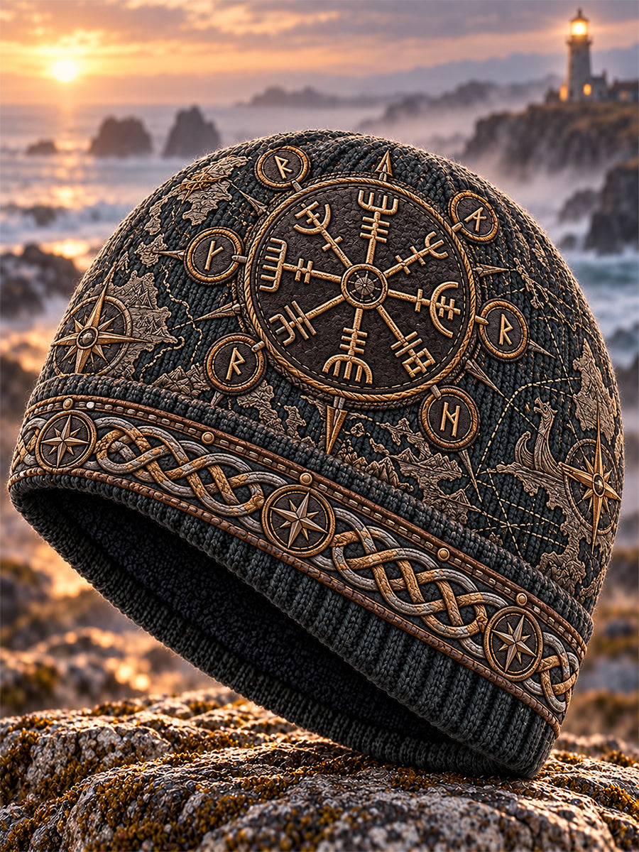 Unisex retro nordisk vikingedyrprint fleecelue
