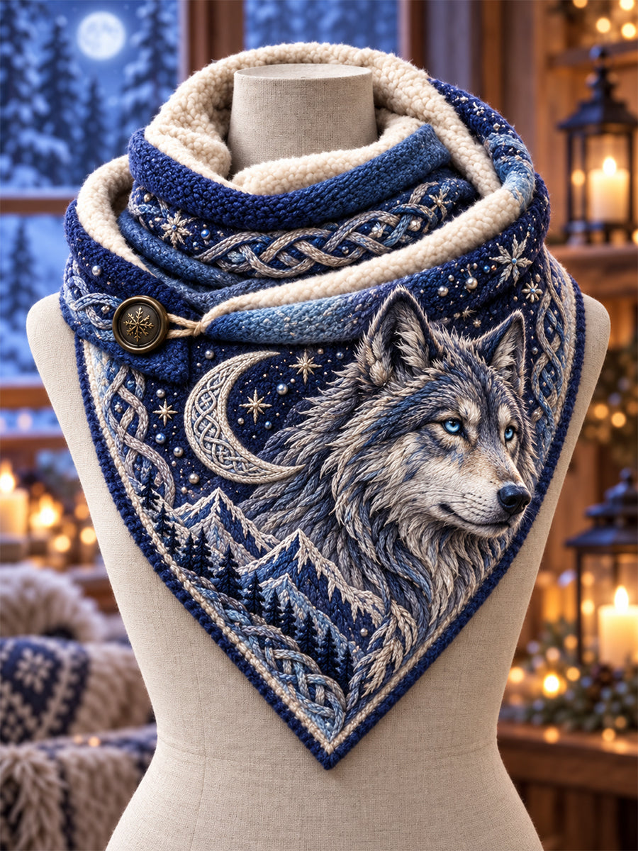Unisex retro nordisk vikingedesign med dyremotiv, fleeceforet trekantsscarf