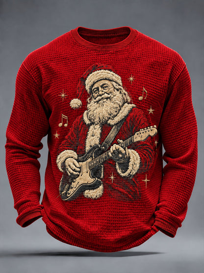 Mænds Guitar Rock Santa print vaffel lang ærme T-shirt