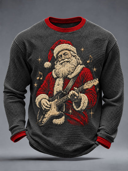 Mænds Guitar Rock Santa print vaffel lang ærme T-shirt