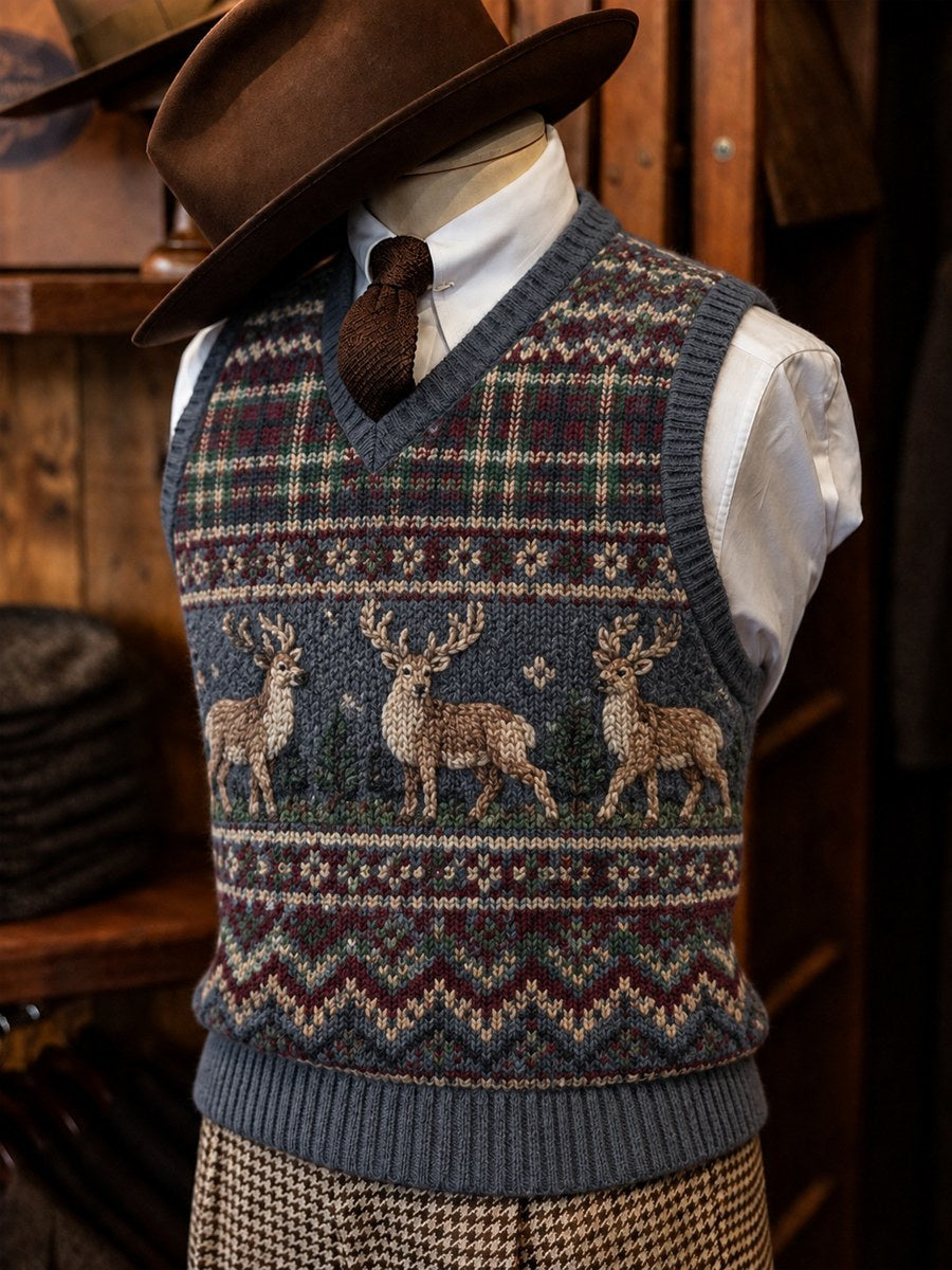 Mænds vintage julerend plaid Fair Isle-mønstret, behagelig vest
