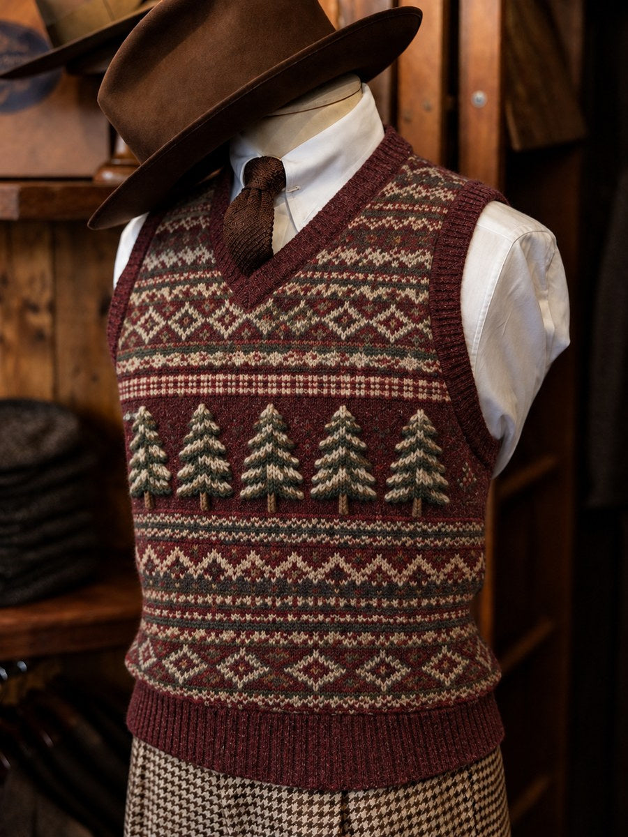 Mænds vintage juletræer ternet Fair Isle-mønstret print hyggelig vest