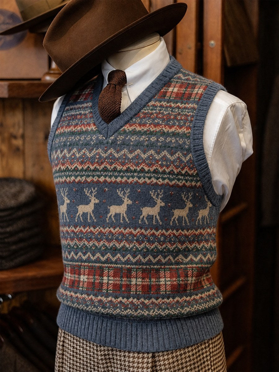 Mænds vintage julerend plaid Fair Isle-mønstret, behagelig vest
