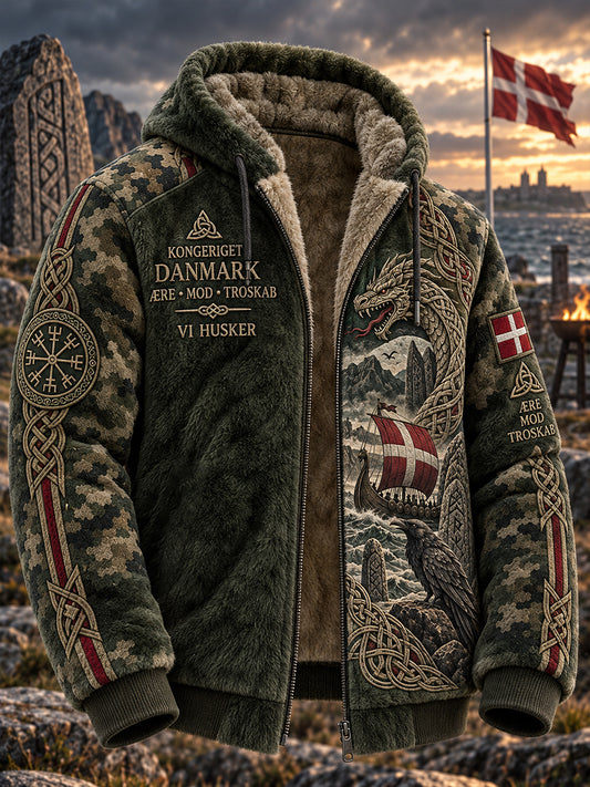 Mænds Vintage-stil Flannel hættet jakke med vikingemonede prints