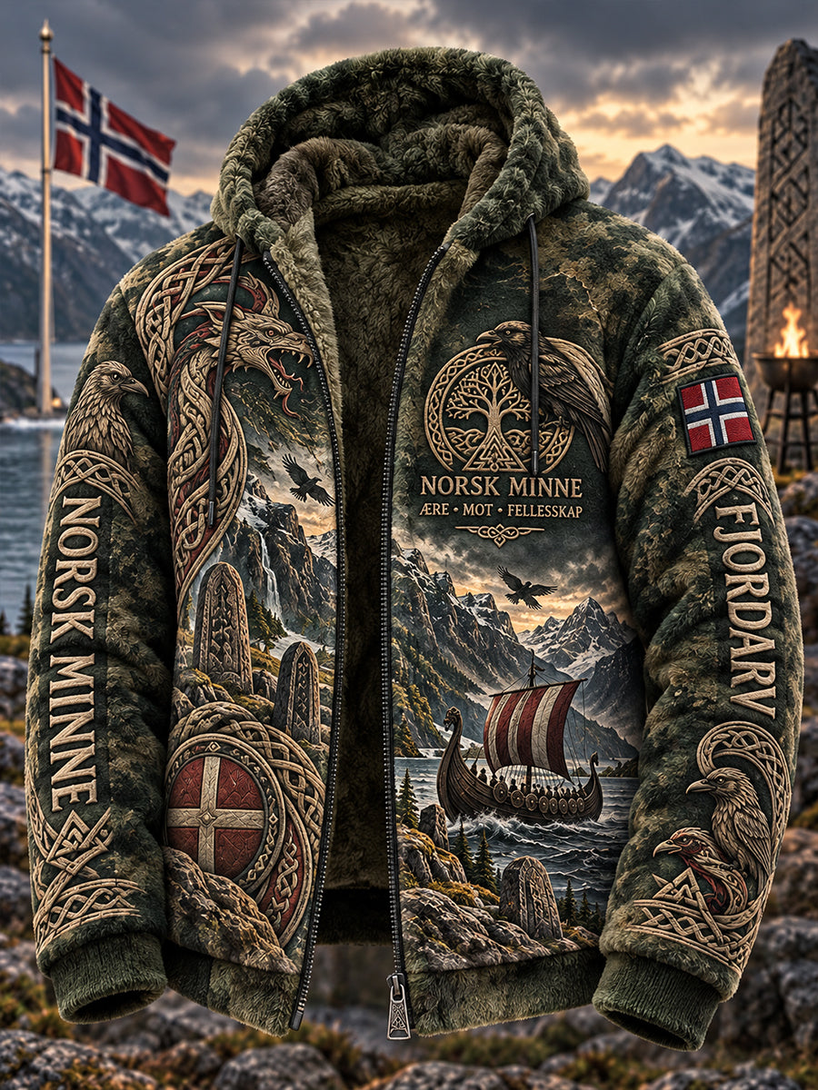 Herrsjakke i vintagestil av flanell med vikingmotiv