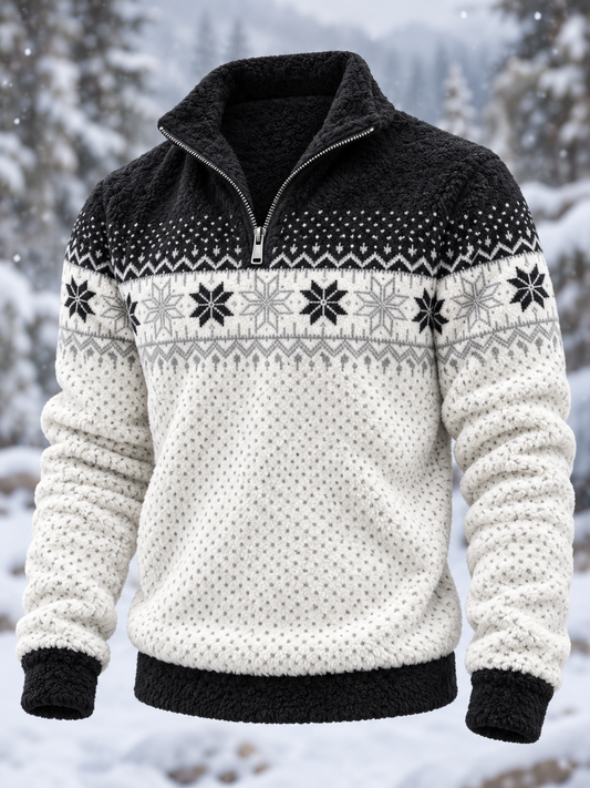 Herre-sweatshirt i nordisk Fair Isle-stil med geometrisk snefnugmønster, flannel