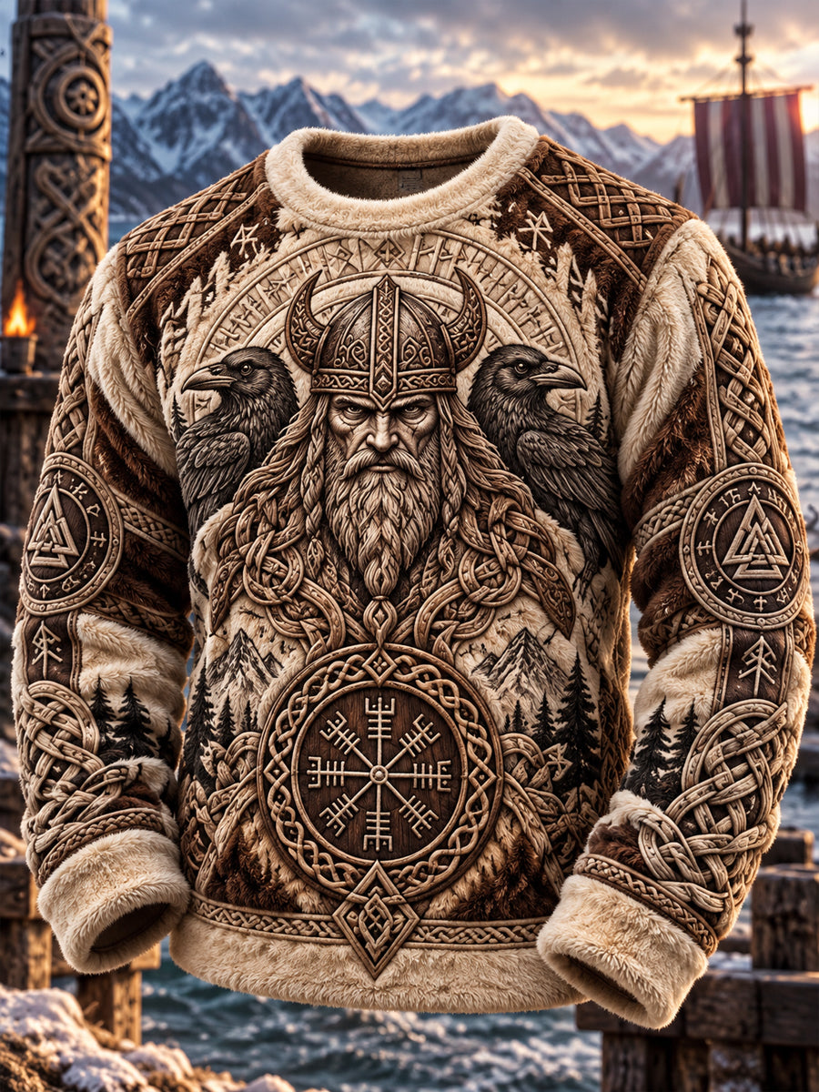 Herre Viking Kunst Rundhals Flanell Trøje