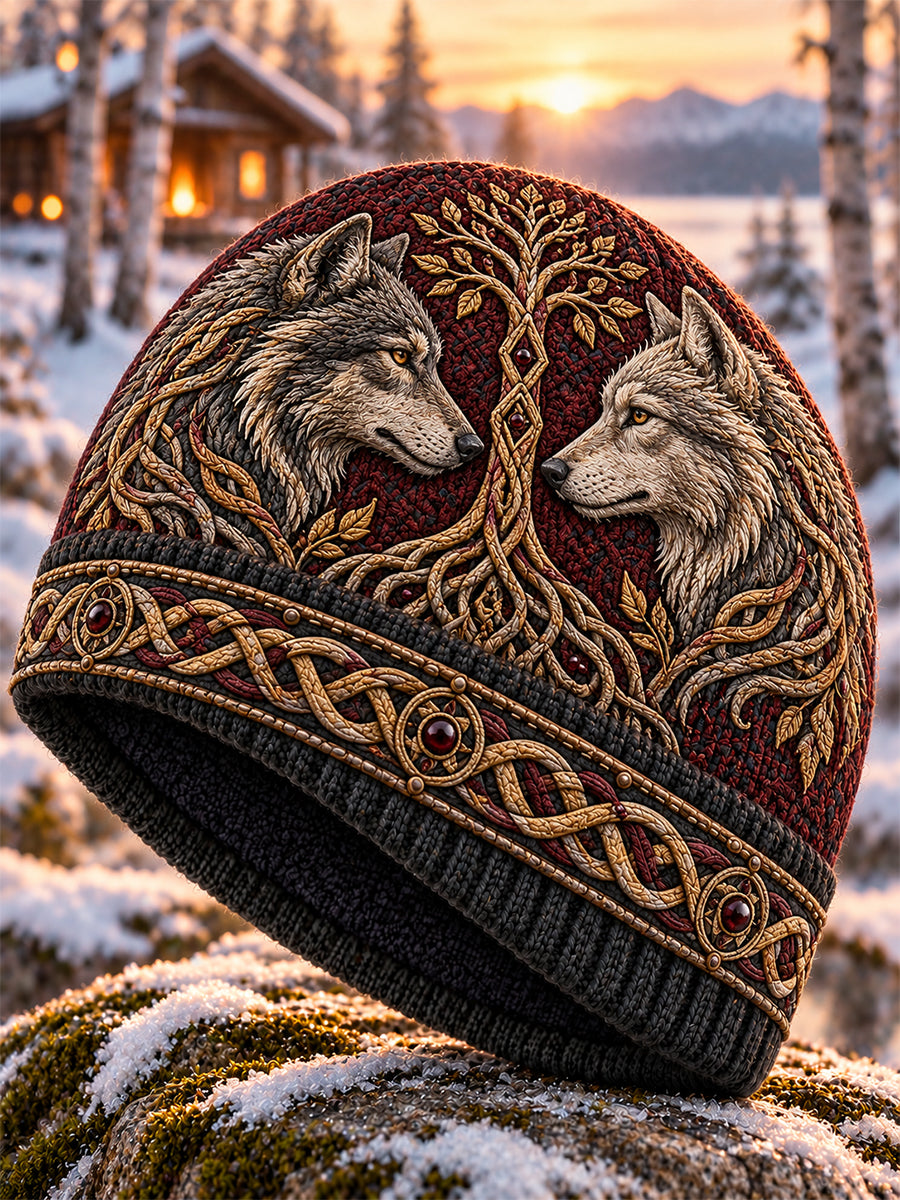 Unisex retro nordisk vikingestil fleecehue med print