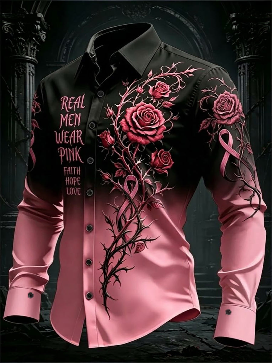 Mænds Black Pink Gradient kunst lang ærme skjorte