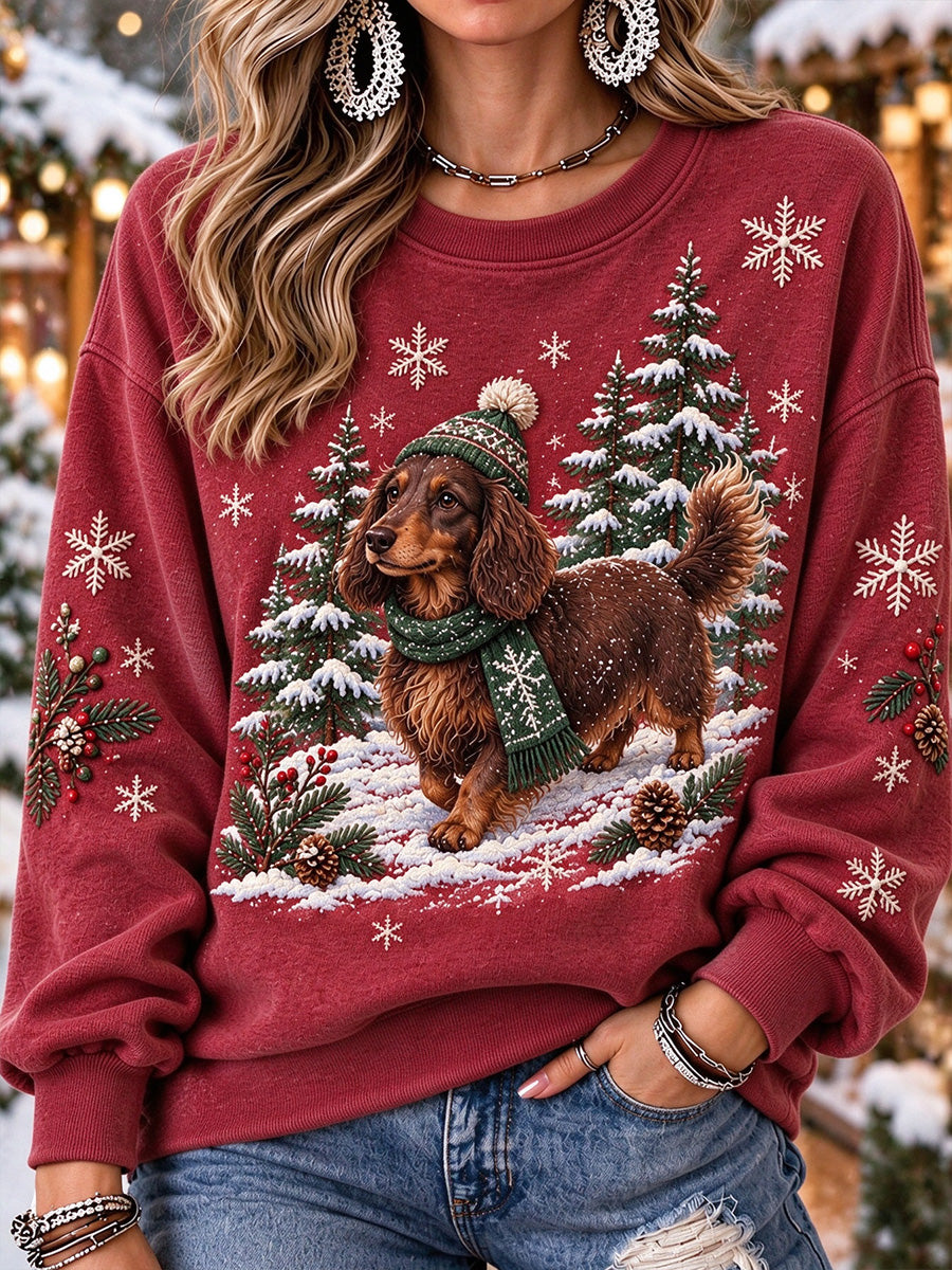 Kvinders sne vinter Dachhund hund i sneen Print hyggelig sweathirt