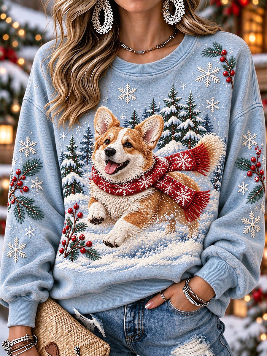 Kvinders sney Winter Corgi hund i sneen Print hyggelig sweathirt
