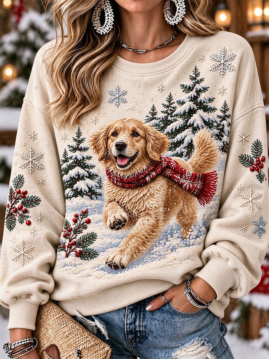 Kvinders sne vinter Golden Retriever Hund I sneen Print hyggelig sweathirt
