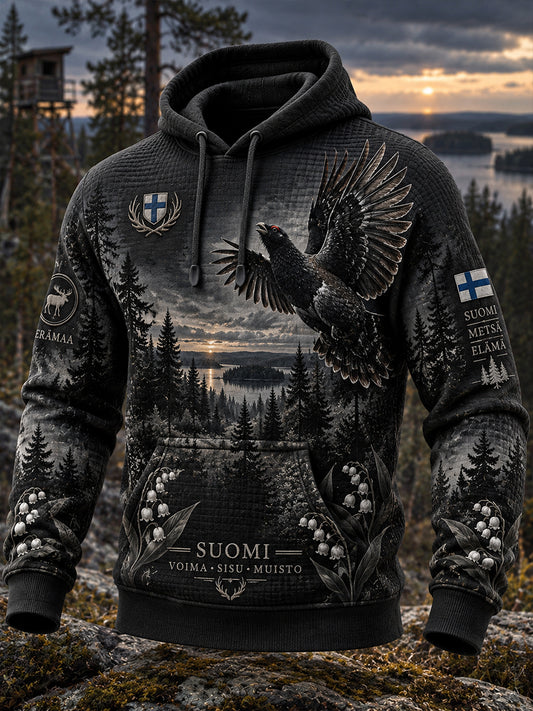 Miesten metsästys-teemaa tulosta vohveli-vaippo pitkähihaa huppari