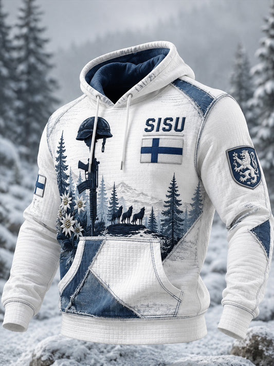 Miesten suomalainen veteraanimuistomerkki -grafiikkapainatuksella varustettu collegepaita