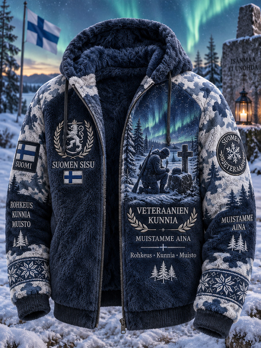 Miesten "Veteran Sisu" Graafinen tulostus pitkähihanka hupputaso