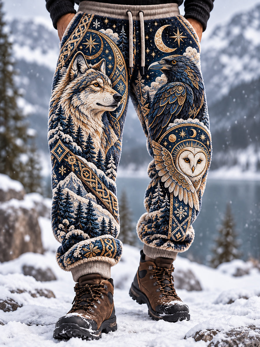 Mænds nordisk-stil efterår/vinter dyr-Print Flannel Bukser