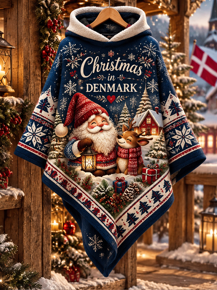 Kvinders juletema-printet hættet kappe