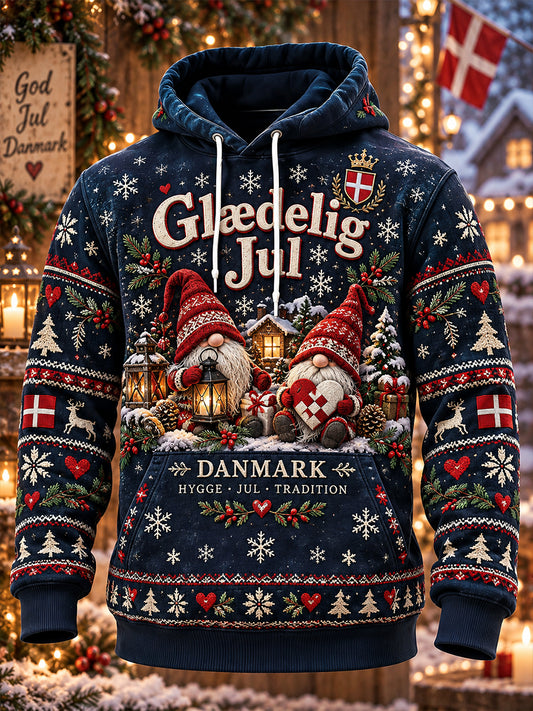 Hættetrøje til mænd med grafisk julemotiv