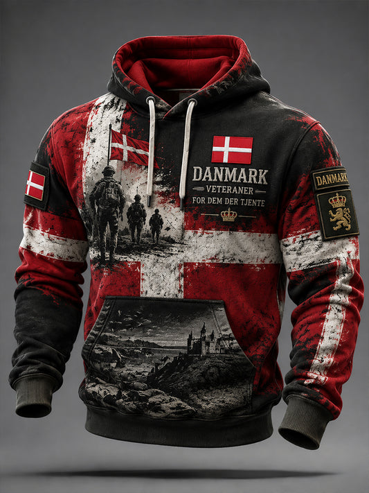 Herre-hættetrøje med veteran-tema, camouflage og mindegrafik