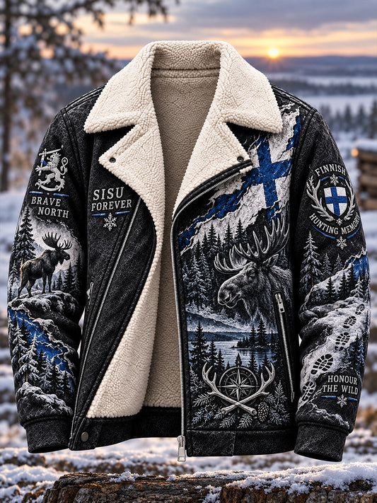 Miesten veteraani-teema "Sisu" Graafinen fleece-Lined takki