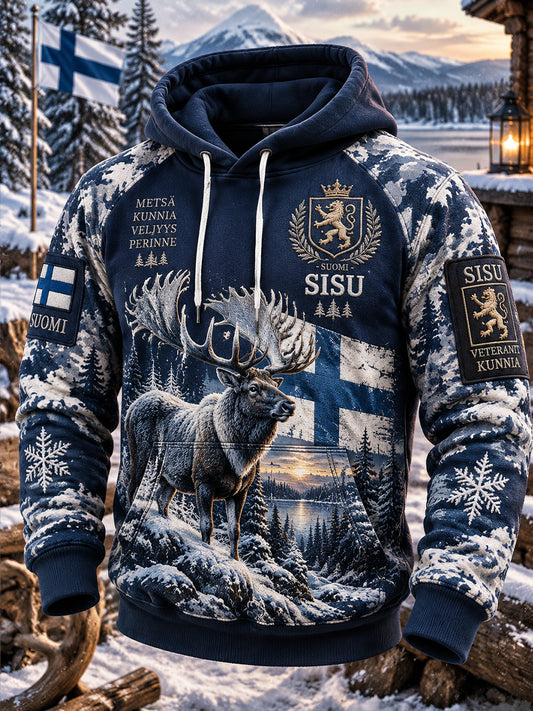 Miesten veteraani SISU-teema grafiikka huppari