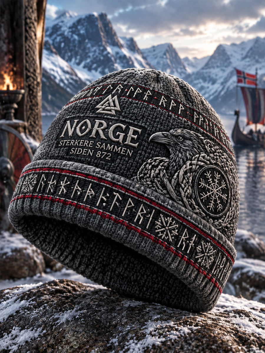Vintage-stil lue for menn med viking-inspirert trykk