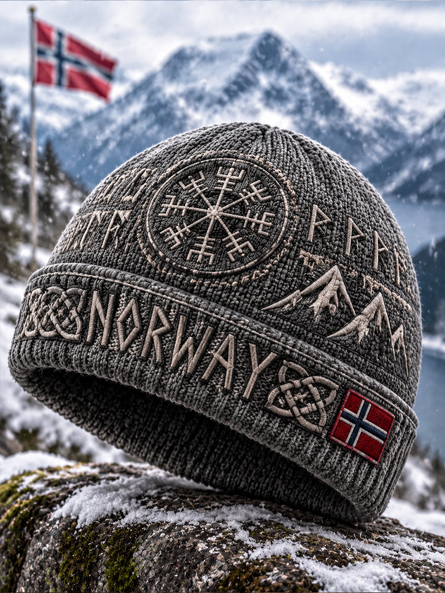 Vintage-stil lue for menn med viking-inspirert trykk