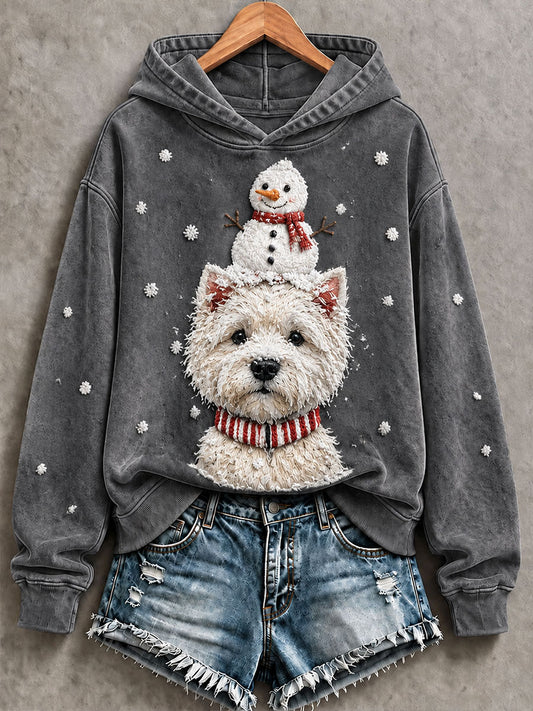 Kvinders West Highland Terrier og Snemand Print Casual Sweatshirt