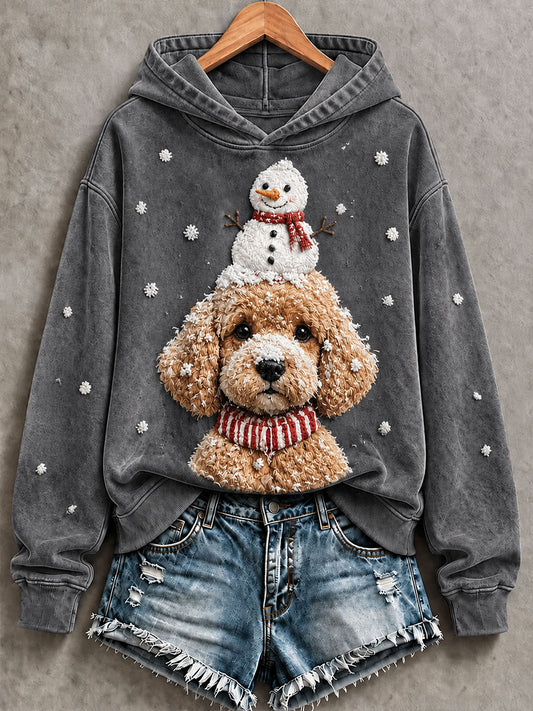 Kvinders Puddel og Snemand Print Casual Sweatshirt
