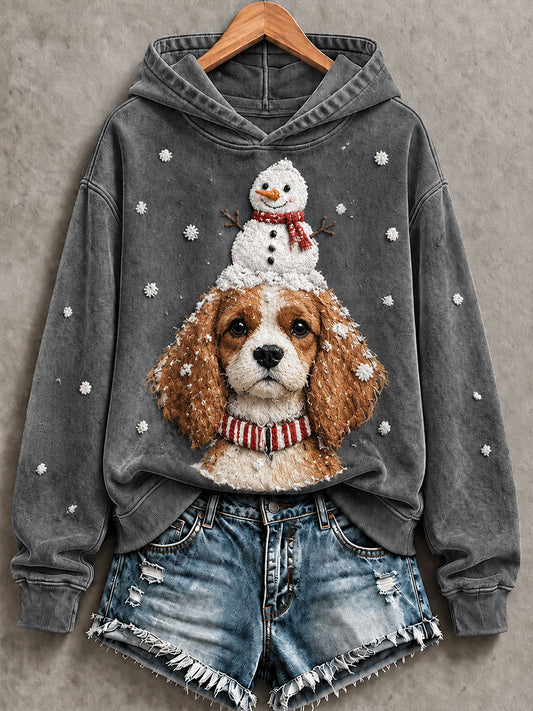 Kvindernes Cavalier King Charles Spaniel og Snemand Print Casual Sweatshirt