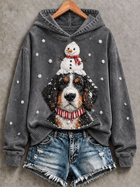 Kvinders Bernese Mountain Dog og Snemand Print Casual Sweatshirt