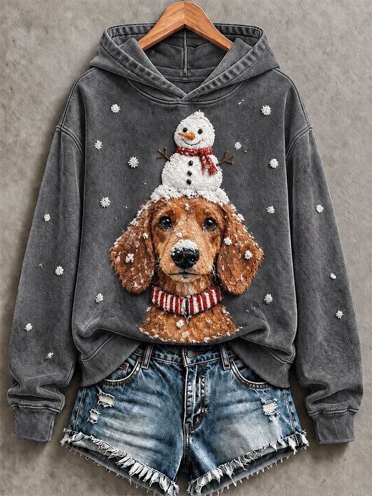 Kvinders Dachhund og Snemand Print Casual Sweatshirt